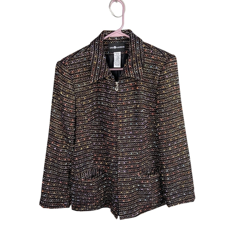 Sag Harbor Tweed Blazer Jacket Career Office Wear Colorful Metallic Size 10